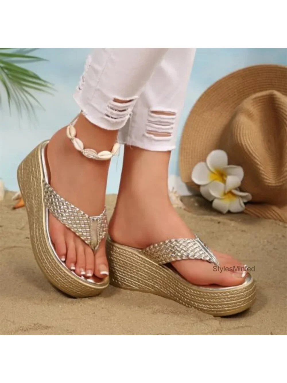 Women's Platform Wedge Sandals Breathable Non-Slip PU Slip On Open Toe Summer